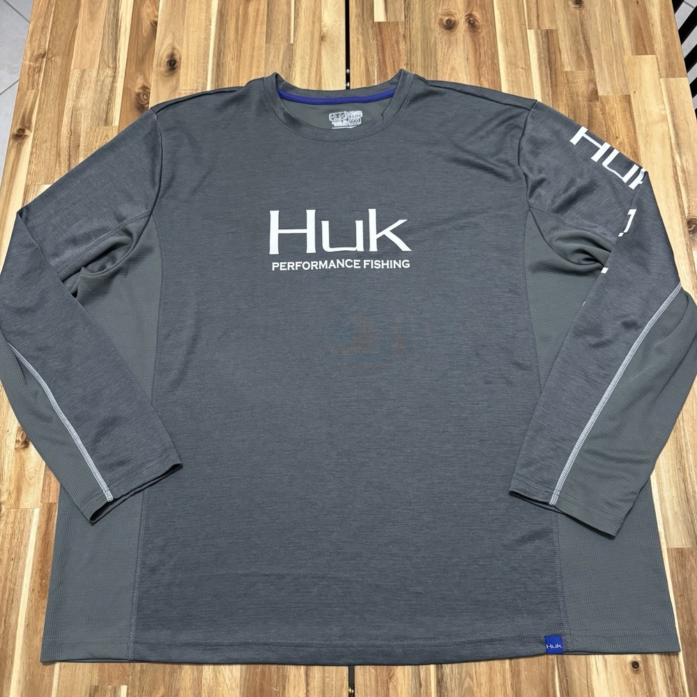 Huk Shirt Mens 3XL Gray Pursuit Performance Long Sleeve Fishing UPF 50+ Outdoor